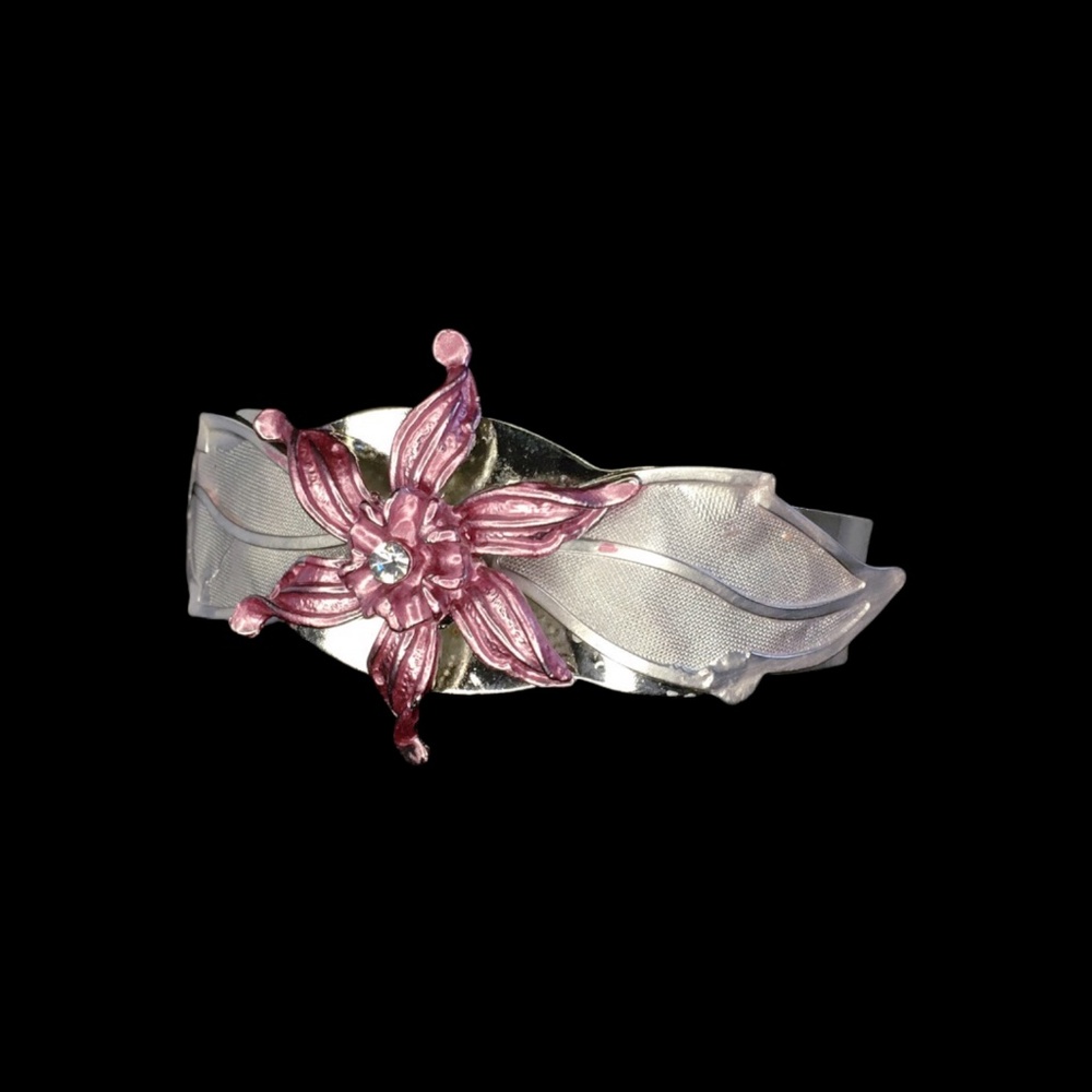Vintage Twisted Pink Flower Cuff Bracelet